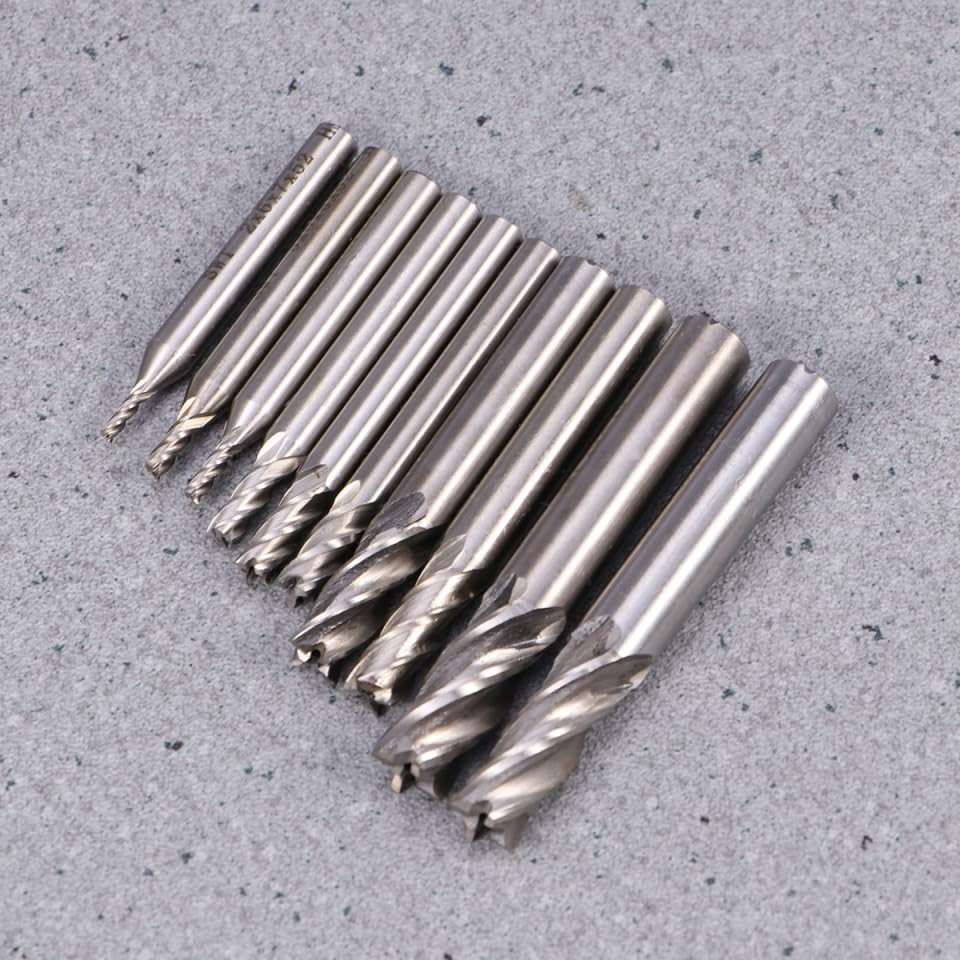 Jeu De 10 Fraises À Manche Droit En Acier Rapide 4 Flûtes Fraises À Bout Carré Pour Fraiseuse Coupe Haute Vitesse Diamètres 2-10 Mm Outils De Fraisage Cnc Pour Aluminium Bois Acier