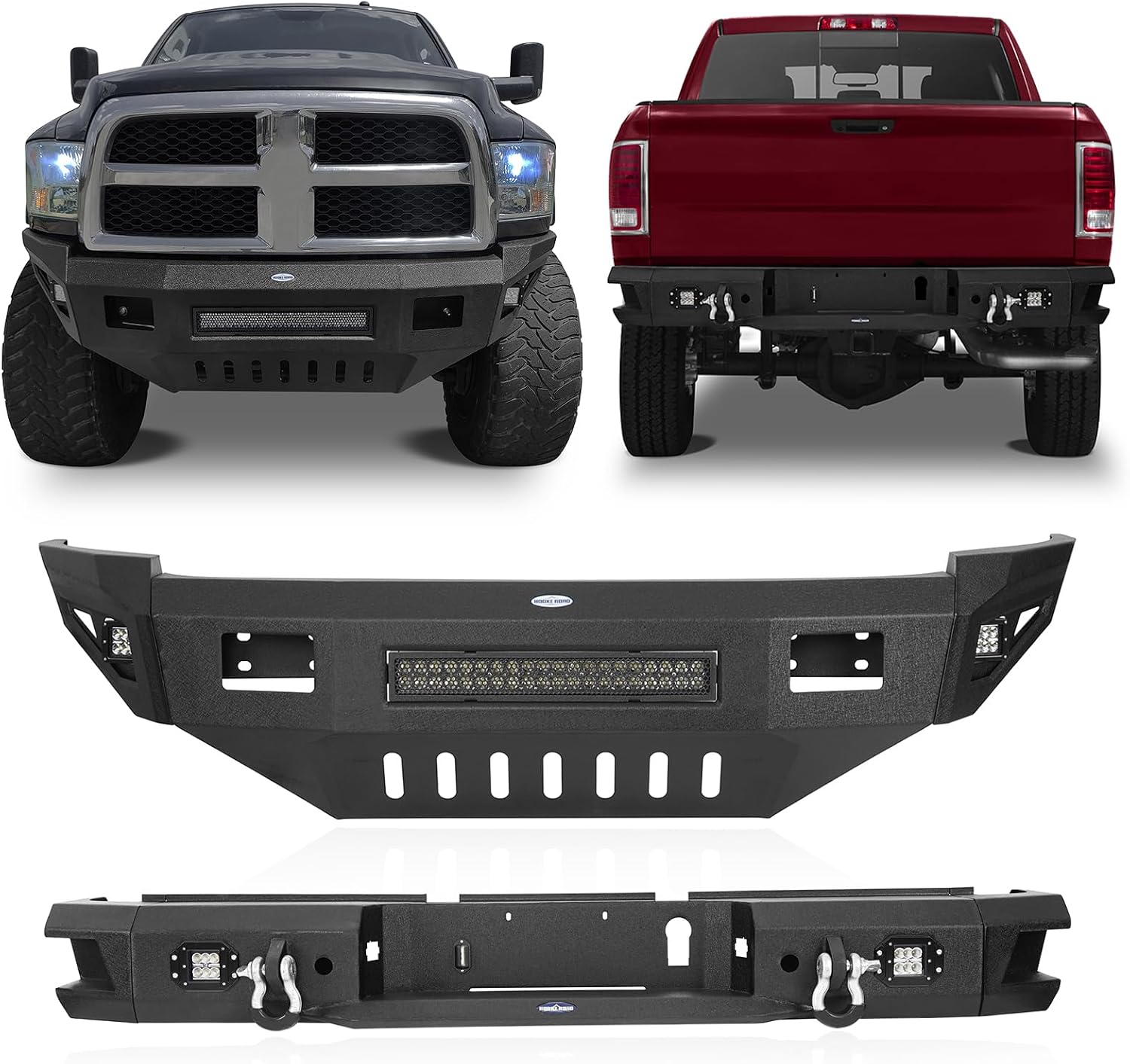 u-Box Ram 2500 Front and Rear Bumper Kit, Full Width Front & Back Step Bumper for 2010-2018 Ram 2500 3500 Pickup Trucks Bumpers Kit w/Skid Plate & LED Lights