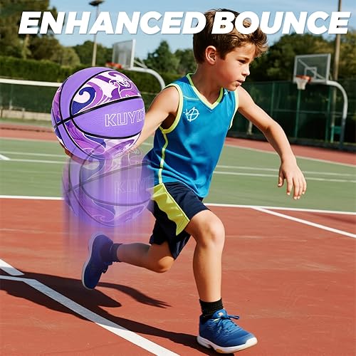 Miniatura 4 de KUYOTQ Baloncesto para Niños Pequeños Jóvenes Adultos Talla (3~7) Baloncesto de Goma Engrosada o Cuero Pequeño Mini Baloncesto Tacto Suave Interior