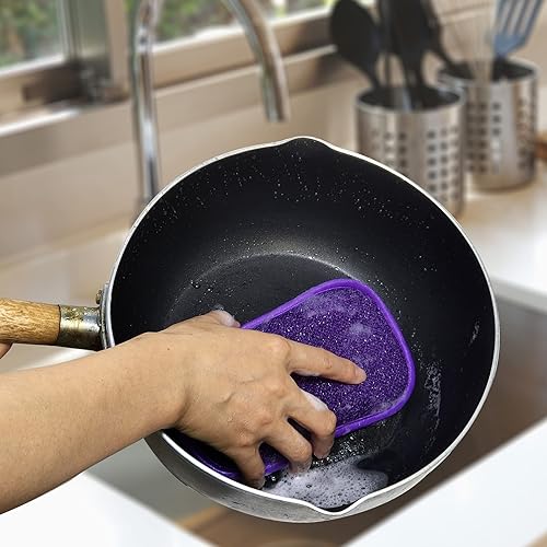 Miniatura 5 de Paquete de 5 esponjas de cocina que no se rayan con paño de microfibra de bambú, sin olor, reutilizables, lavables, multiusos, esponjas,