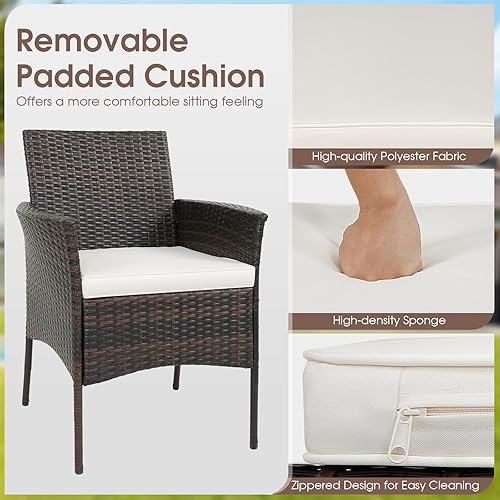 Miniatura 6 de Tangkula Patiojoy - Juego de 4 sillas de comedor para exteriores, de polietileno, resistentes a la intemperie, con cojines extraíbles, para jardín,