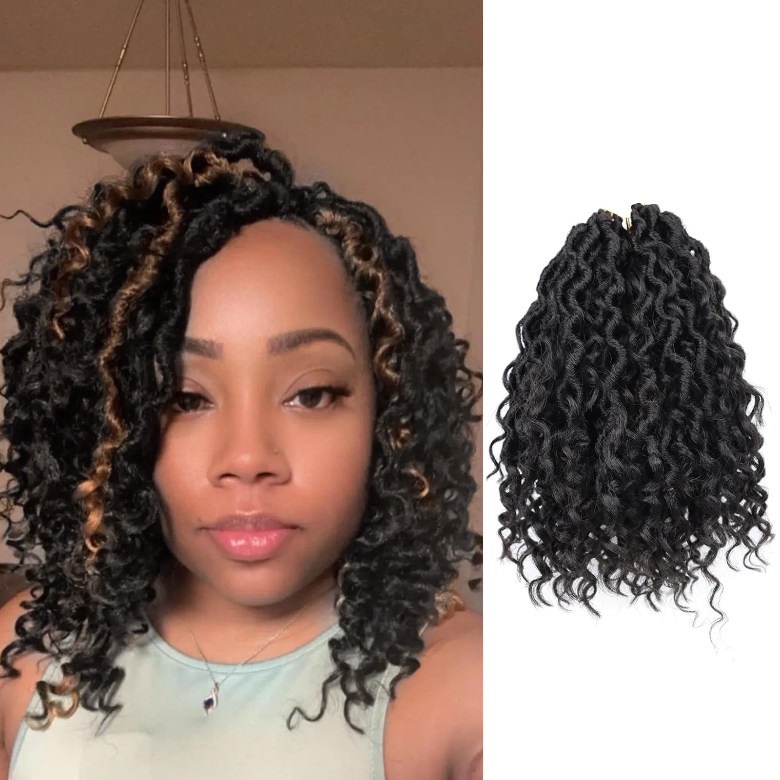 8 Inch Crochet Hair for Black Women 7 Packs Goddess Locs Crochet Hair with Curly Ends Pre Looped Short Faux locs Crochet (8 Inch,1B)