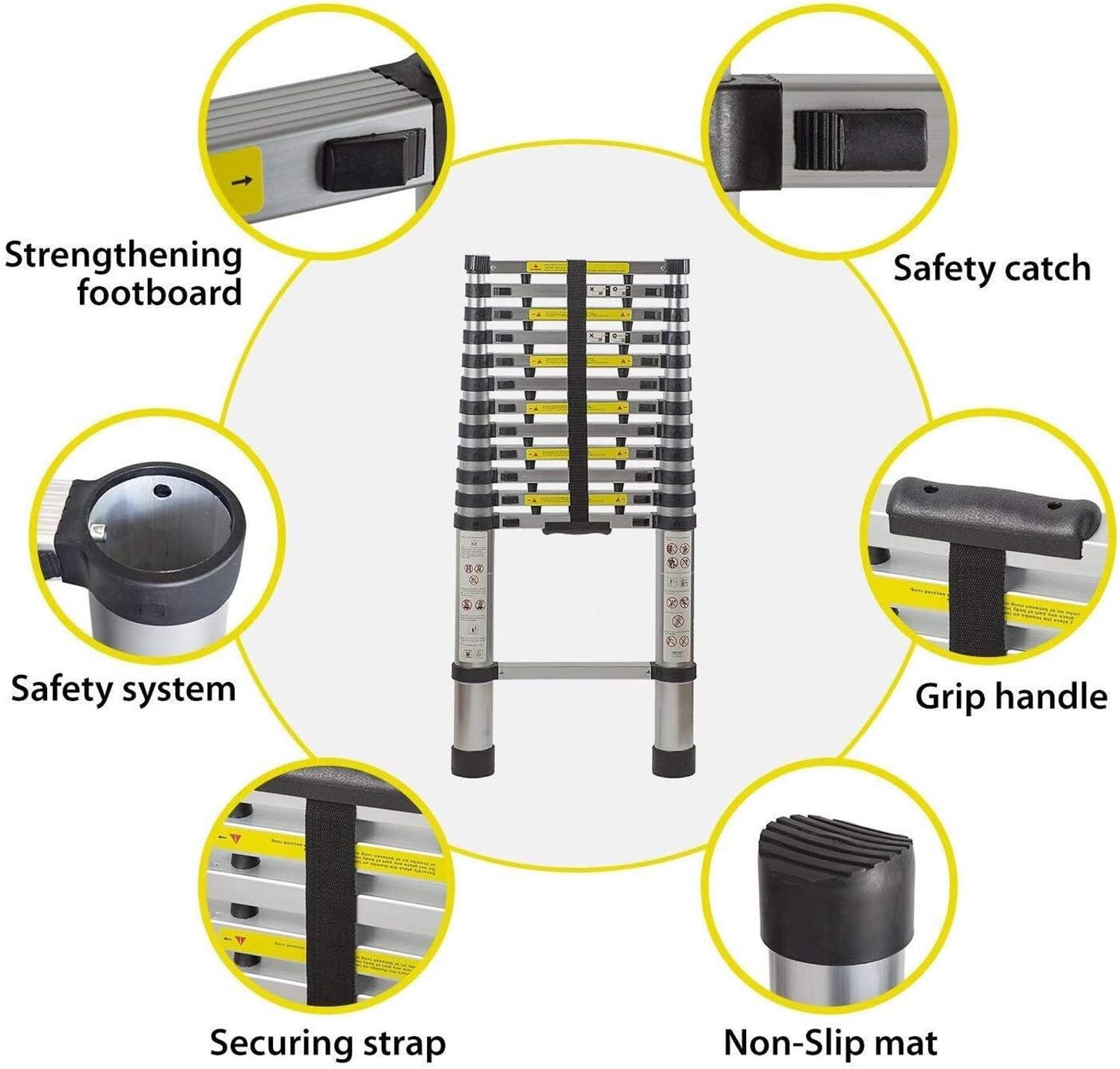 Telescoping Ladders Telescoping Ladder 12.5 Ft Extendable Telescoping Aluminum Ladder with Finger Protection Spacers,Telescopic Ladder Extension Ladders,Portable Comfortable Anniversary