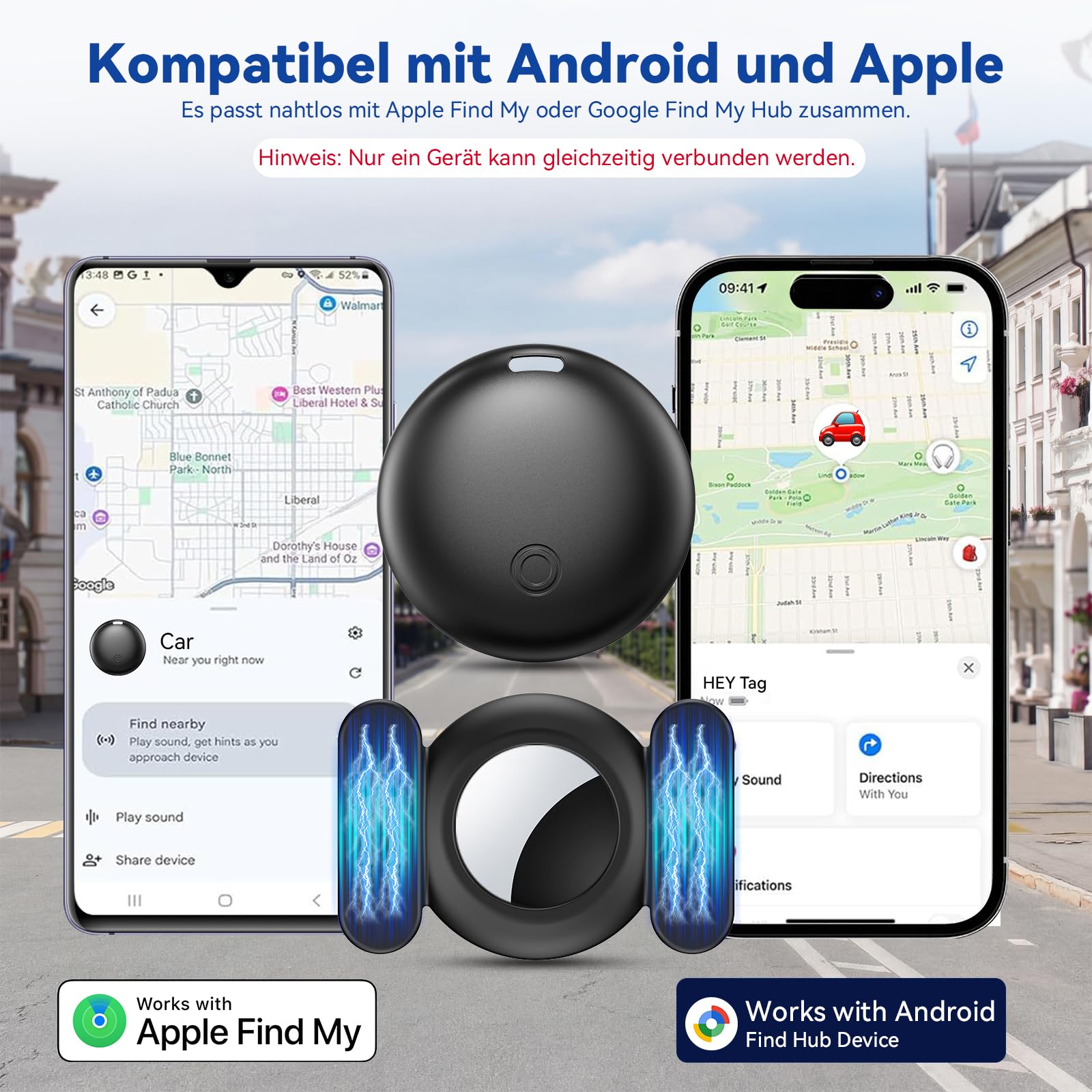 GPS Tracker Auto, Magnetischer GPS Tracker ohne ABO für Android und iOS, Air Tracker Smart Tag IP67 Wasserdicht Versteckter GPS Tracker für Autos/Fahrräder/Motorräder (schwarz)