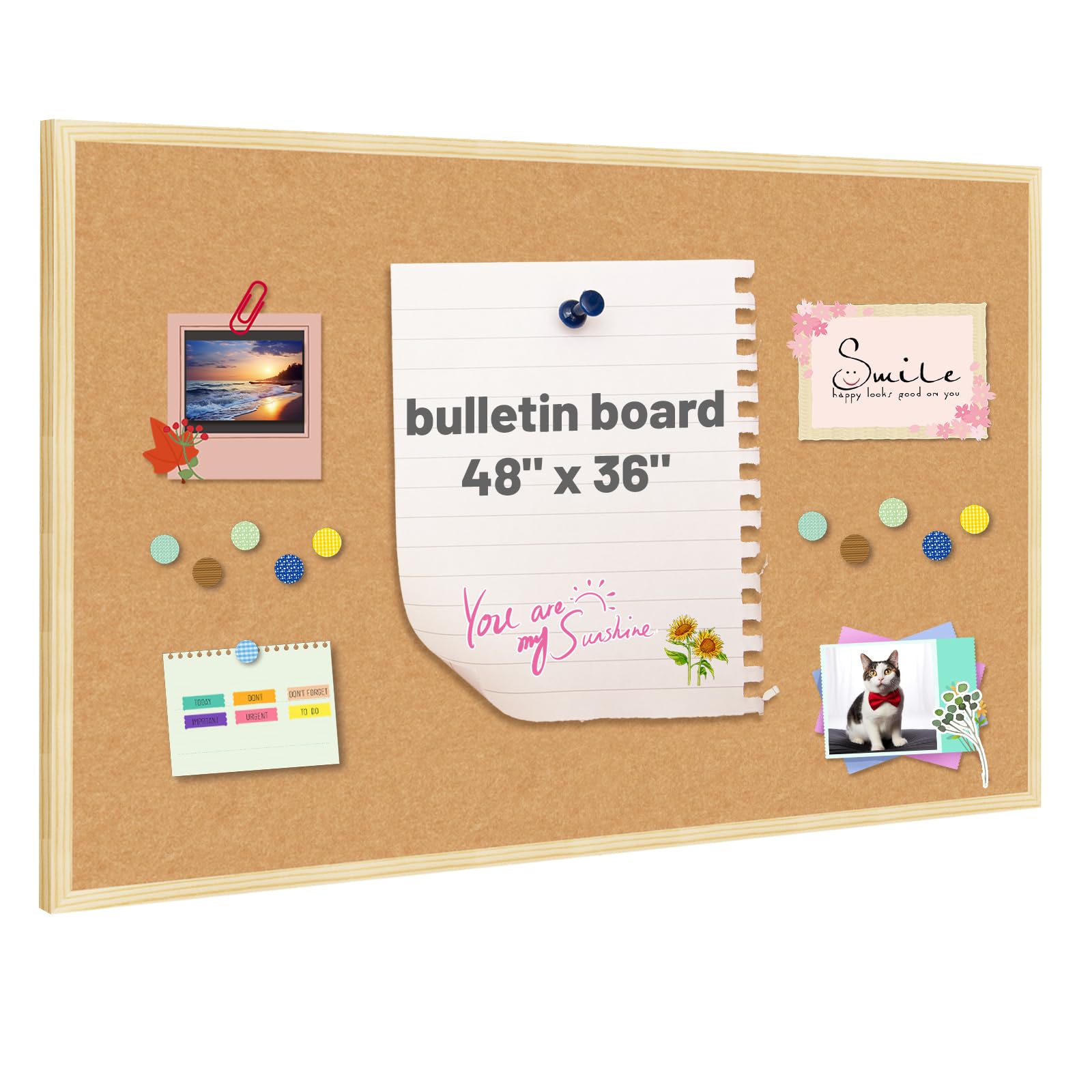 Large Bulletin Board 48x36 inch,Bulletin Board for Walls,Decorative Picture Display Pin Board,Foldable Wood Frame Felt Board for Home School Office Decor.