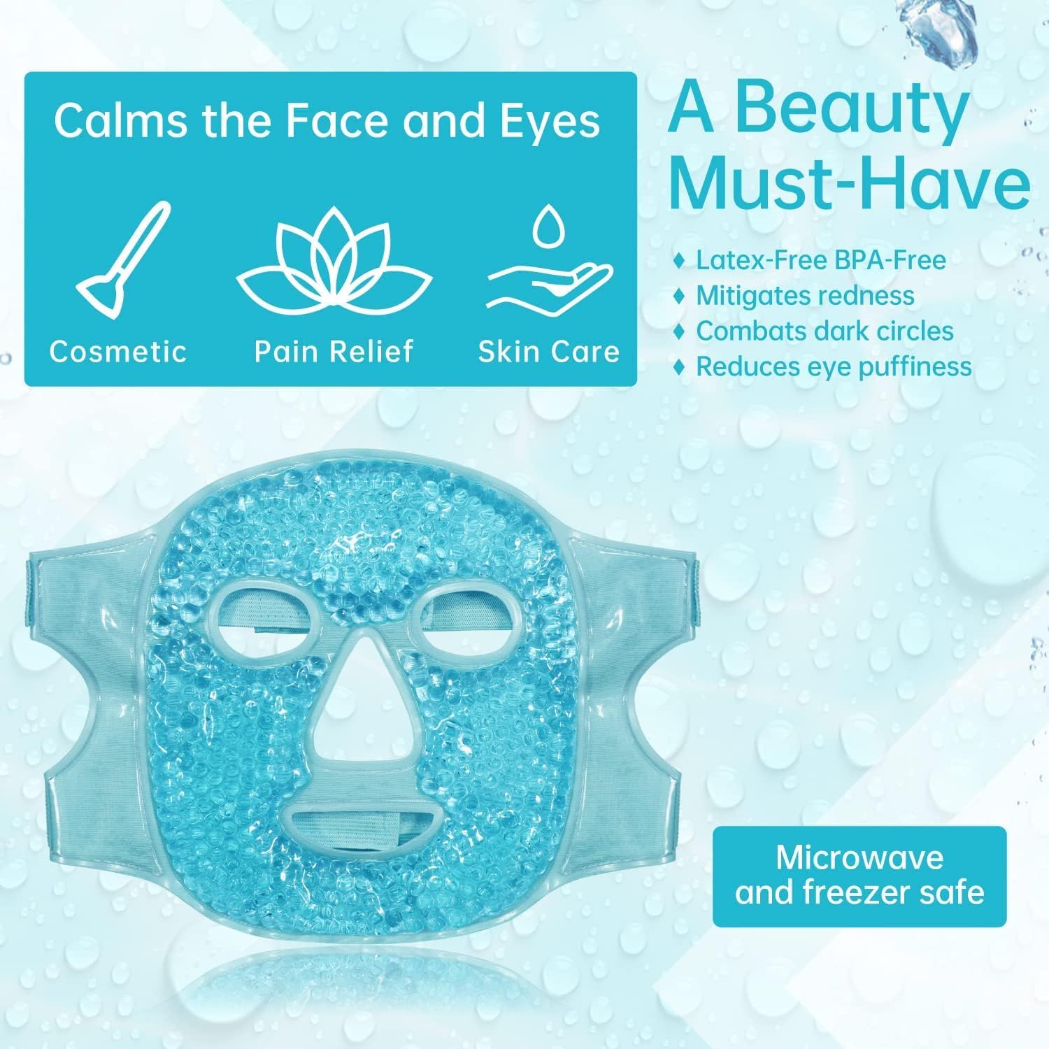 Feelon Cold Face Eye Mask, Ice Pack Reduce Face Puff, Dark Circles, Gel Beads Hot Heat Cold Compress Pack, Face Spa For Woman Sleeping, Pressure, Headaches, Skin Care (Blue Color) 3