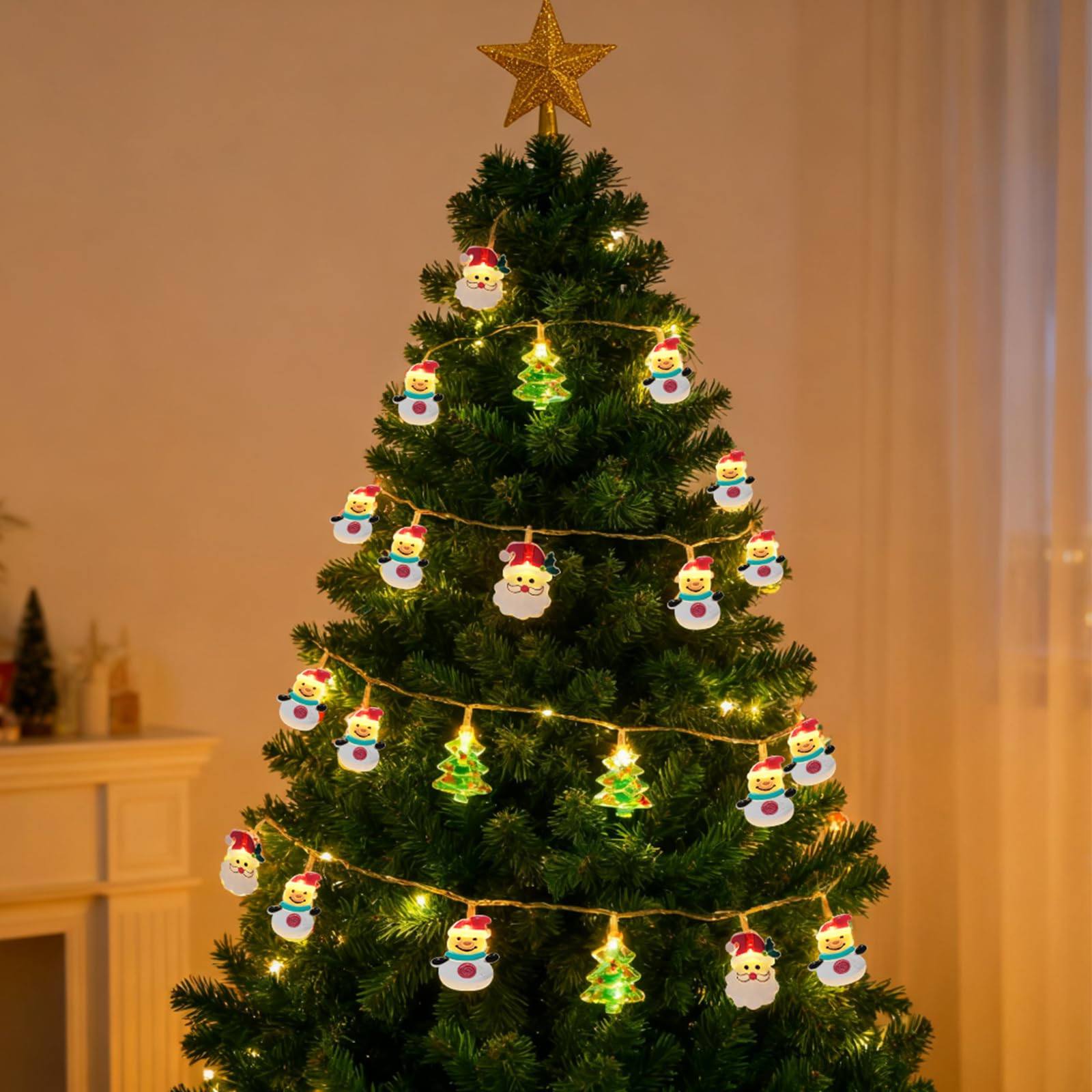 Bigqin Christmas String Lights, Battery Powered, LED Christmas Decorations with Santa Claus, Snowman, and Christ mas Tree, 2 Modes, for Indoor/Outdoor Parties, Trees, Homes, and Gardens - 3M/20 LEDs