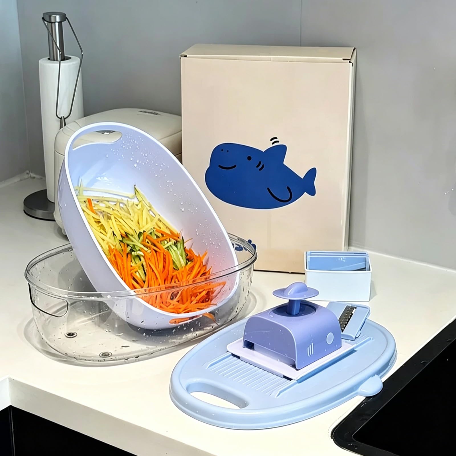 Multifuncional Cortador de Verdura Manual 6 en 1, Mandolina de Cocina Profesional, Gran Capacidad, con 6 Grosores Corte, Soporte para Alimentos y Recipiente Recolector