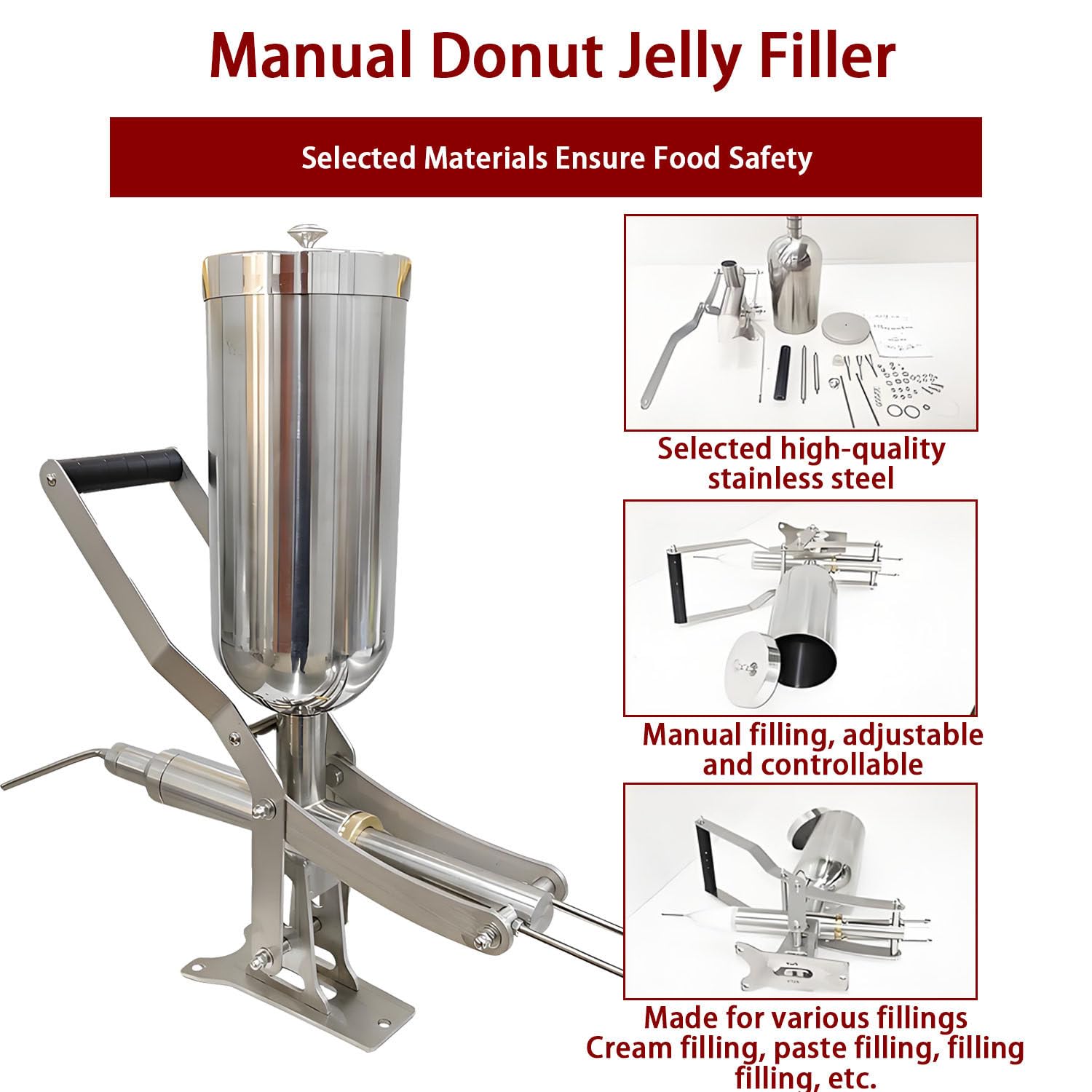 Máquina Manual para Rellenar donas, máquina Comercial para Rellenar donas, con 1 Boquilla Larga y 3 boquillas Cortas, precisión de llenado ±1 g, para restaurantes, cafeterías y panaderías.