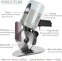Vista 2 de CGOLDENWALL YJ-125A Electric Rotary Fabric Cutter, Multi-layer Fabric Scissors with 1.57" Cutting Thickness for Cloth Fabric Leather and Carpet