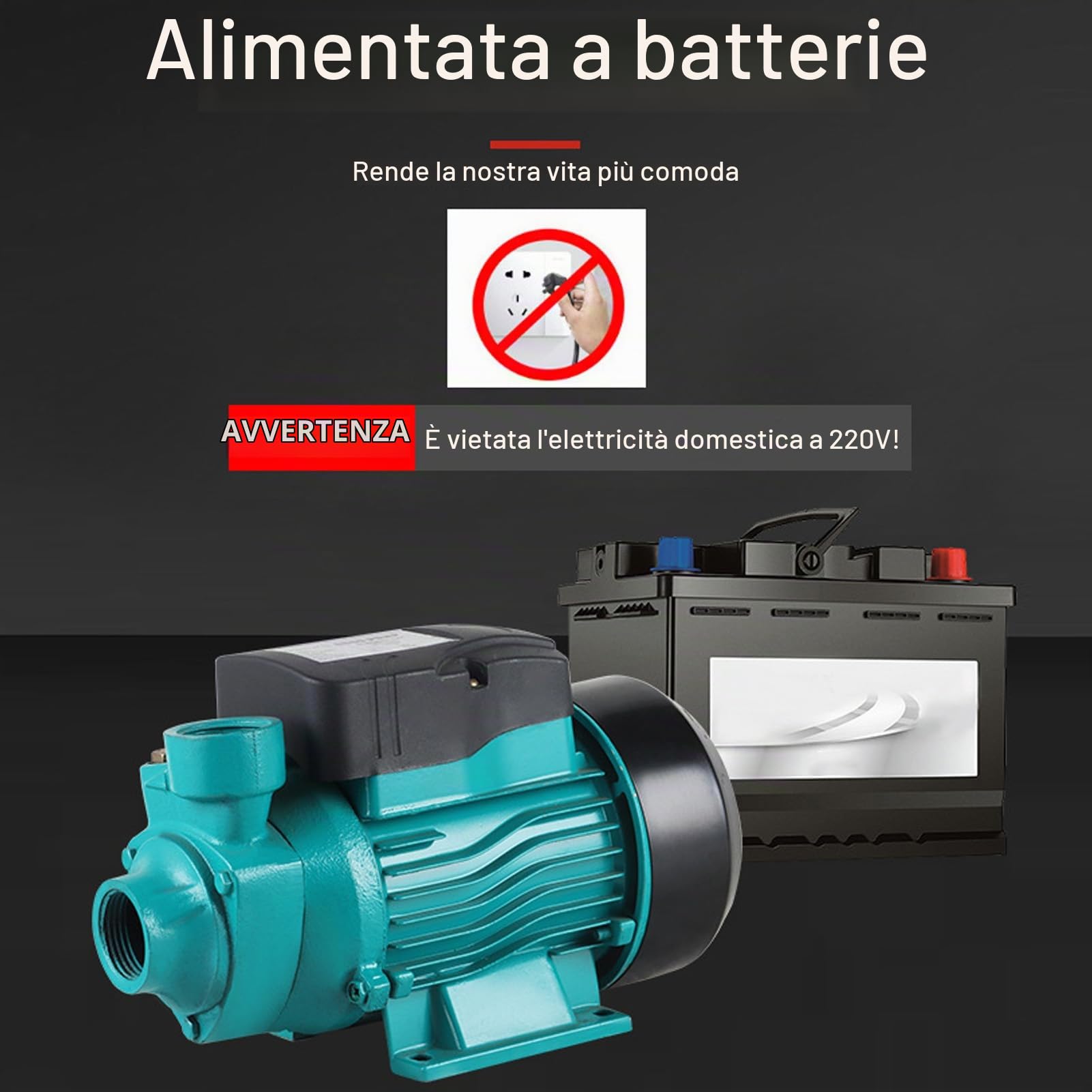 Elettropompa Acqua Trasferimento, Pompa Solare Acqua 12v 24v, Pompa Autoadescante 35 L/min 25 M, Elettropompa Solare Silenziosa per Irrigazione Pozzi Poco Profondi Trasferimento