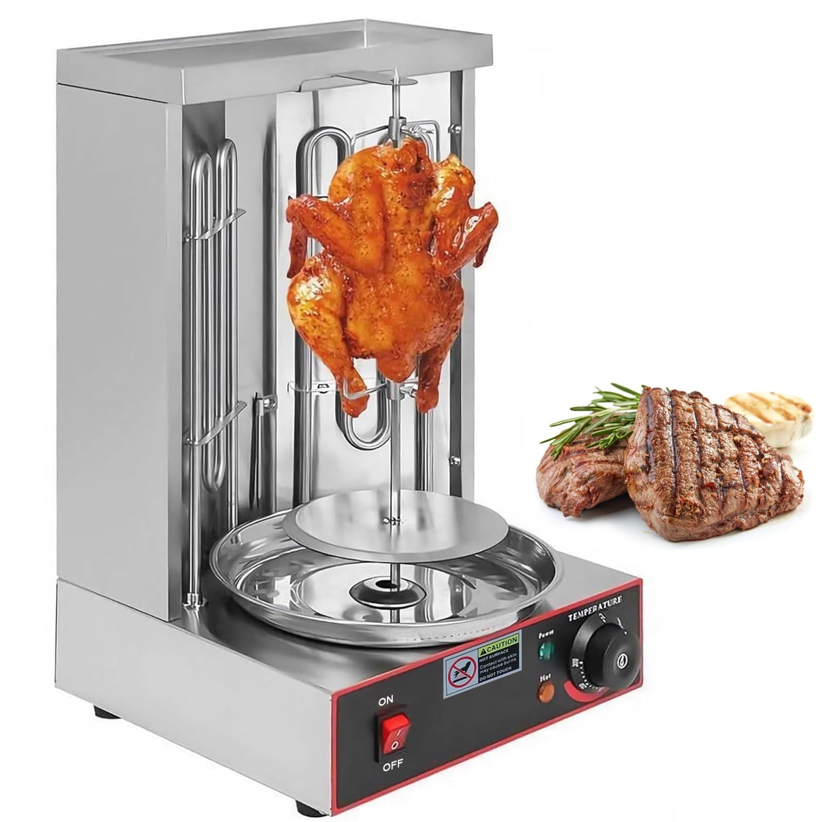 Commercial BBQ Meat Shawarma Machine, 3000W Vertical Kebab Meat Grill Maker, 360° Roasting Stainless Steel Rotisserie Oven Kebab Doner, Temperature Adjustment, for Restau