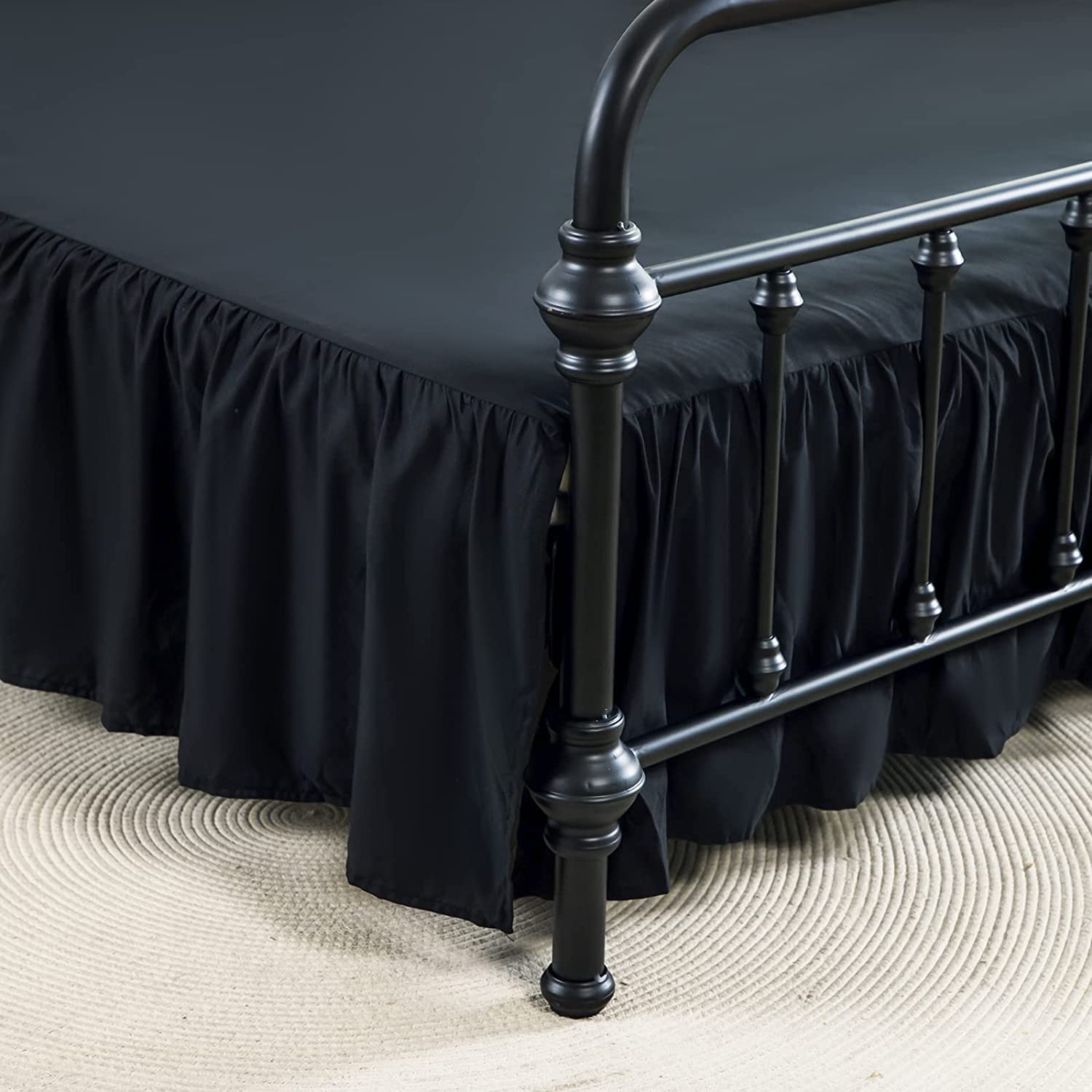 xuan dian Bed Skirts King Size 18 Inch Ruffled Bed Skirt with Split Corners, 18 Inch Drop Dust Ruffle Bed Skirt with Platform, Black, King Size — image 1