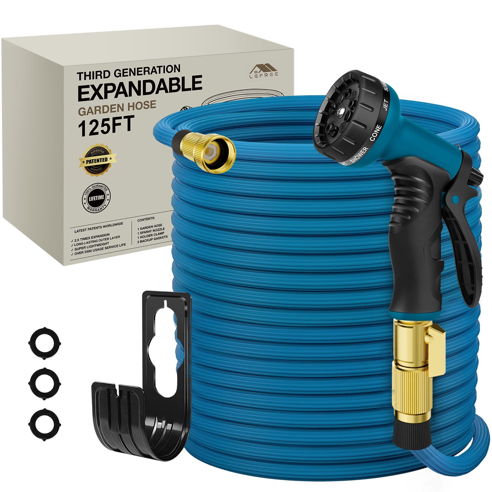 Lefree Garden Hose, Expandable Garden Hose 125ft With Nozzle & Holder ...