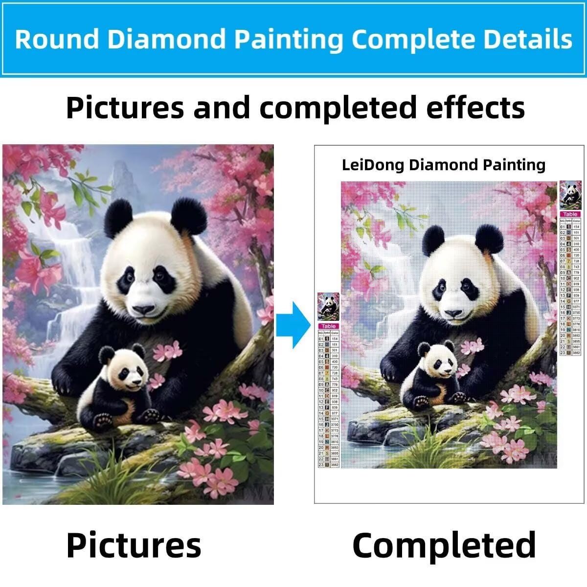 5D Diamond Painting Kit pour Adulte,DIY Panda,Fleur Peinture Diamant Kit,Cristal Art Peinture Broderie Diamant Grand Format 90x120cm,Diamant Point de Croix Painting pour Décoration Intérieur 57F-4308
