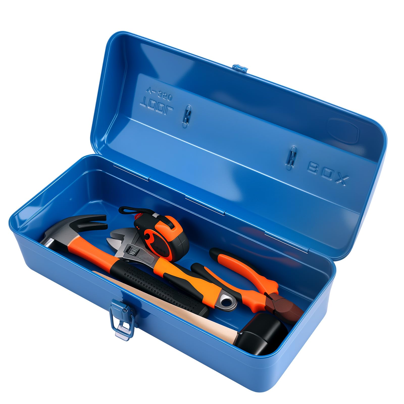 Metal Tool Box with Latch Rust Proof Tool Box Small Portable Tool Case with Handle 14.57x6.3x4.72in Lockable Metal Toolbox for Home DIY, Garage Tool Storage Box for Wrenches,Screwdrivers(BLUE)