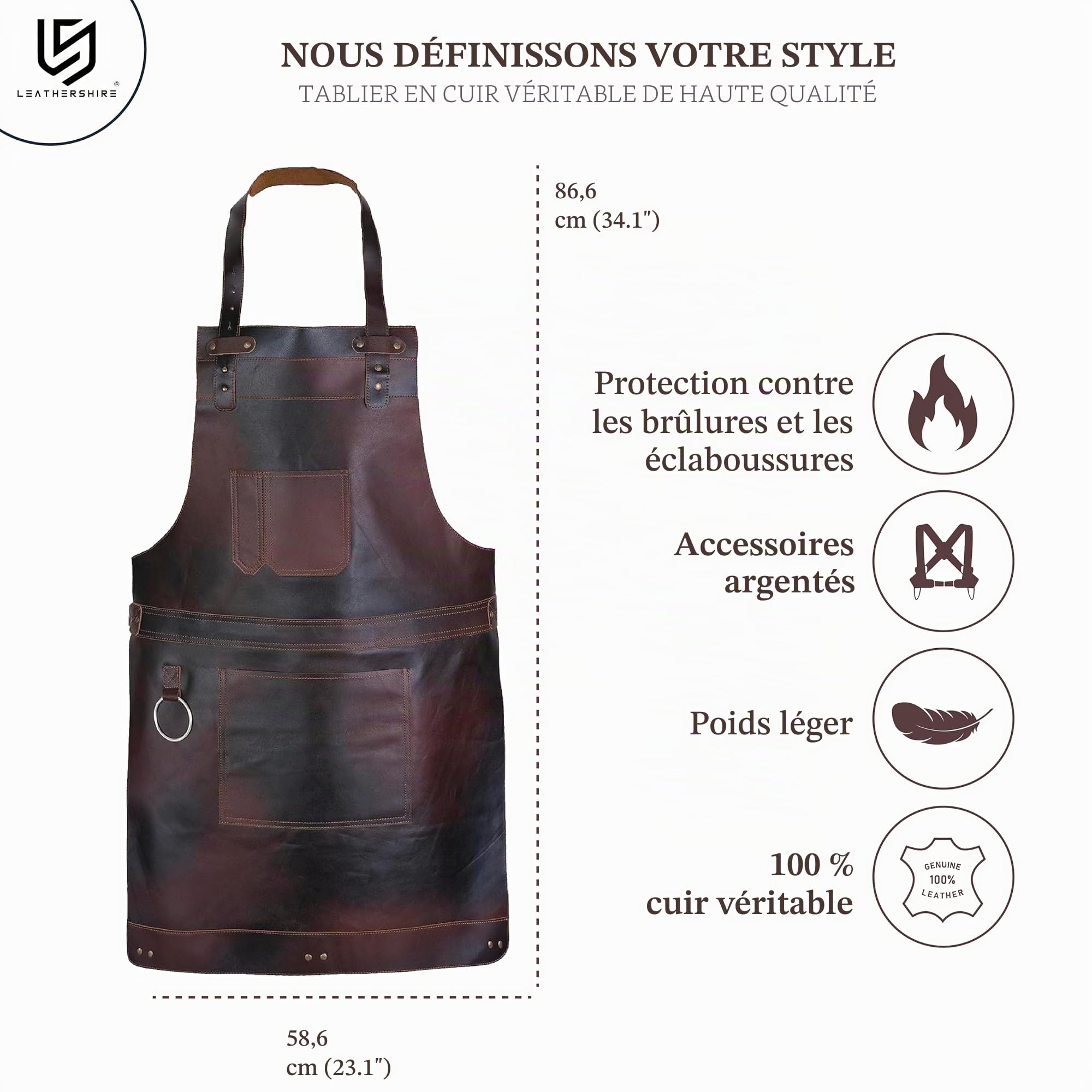 Full Grain Leather Apron for Butcher, Chef, BBQ Grill, DIY, Wood Work and Cooking