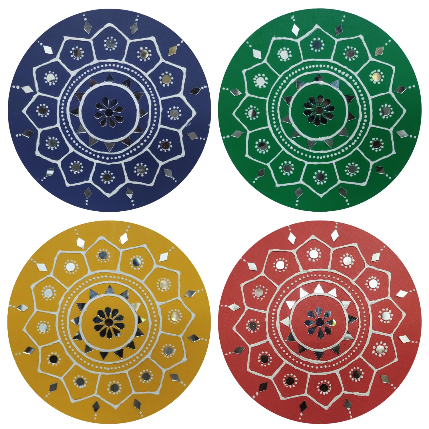 Big India 6 Variety Mirrors & 4 Ceramic Clay Cones For Crafts, Lippan, Mud, Fabric, Mandala Art (6 Mirror & 4 Cone), Multi Color 1