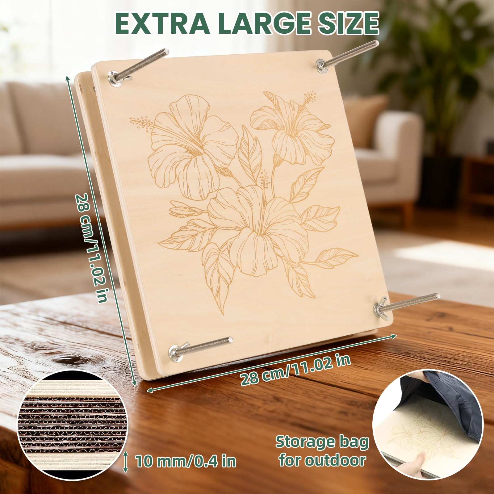 Large Flower Press Kit, 10 Layers 11x11 inch (28x28cm) Wooden Flower Pressing Kit with Storage Bag - Image 3