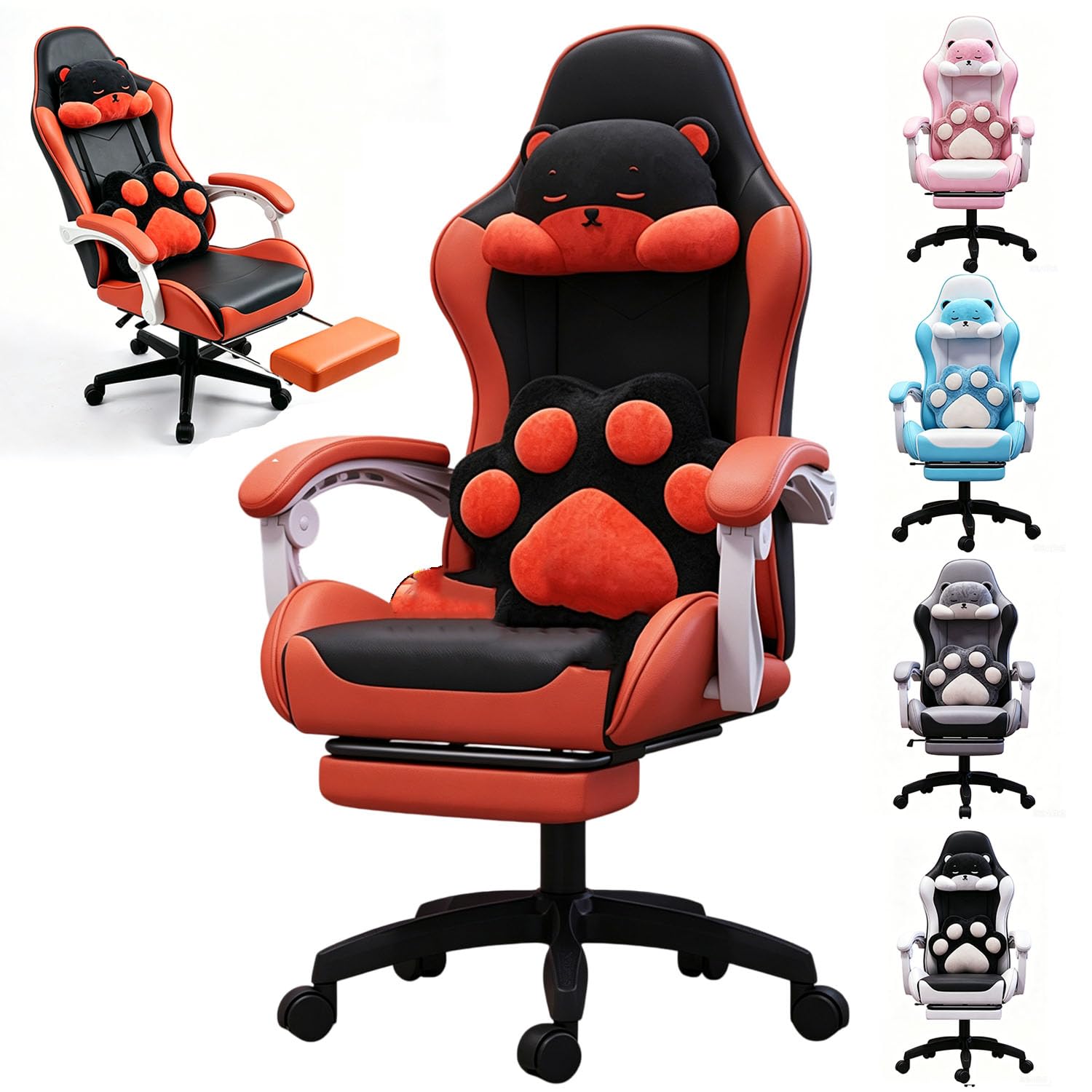 Chaise de jeu ergonomique rouge avec repose-pieds et assise élargie