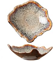 Amitofo 8" Ceramic Decorative Bowl - Irregular Rim Reactive Glaze, Japanese Style Berry Candy Dish, Entryway Catchall for Tabletop Decor