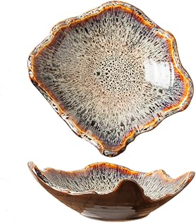 Amitofo 8" Ceramic Decorative Bowl - Irregular Rim Reactive Glaze, Japanese Style Berry Candy Dish, Entryway Catchall for Tabletop Decor