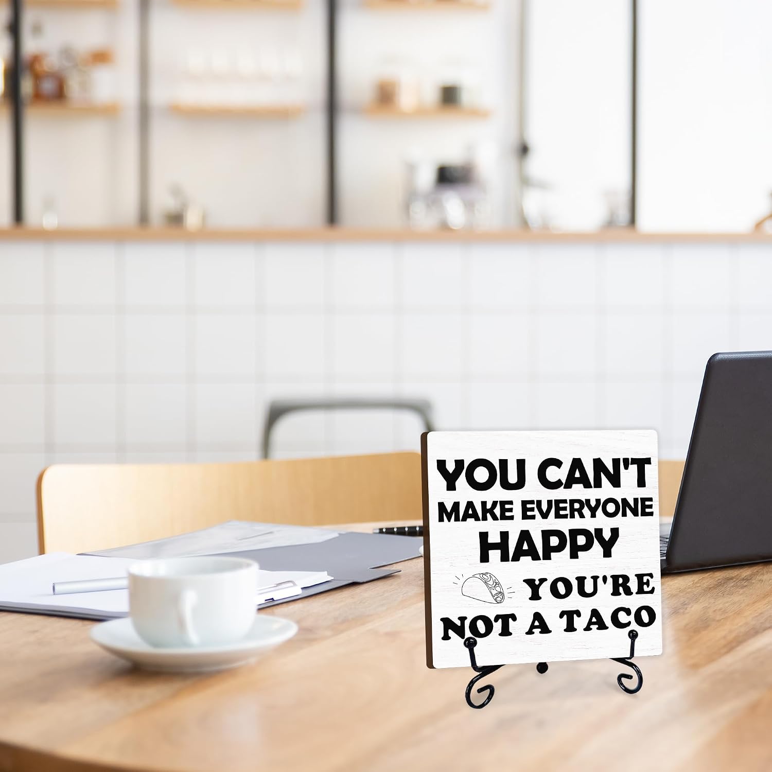 You Can't Make Everyone Happy - Positive Rustic Wooden Sign with Metal Stand - 5'' Inspirational Wooden Plaque - Funny Farmhouse Gift for Women Men - Home Kitchen Office Tabletop Desk Decor - B06 image 3
