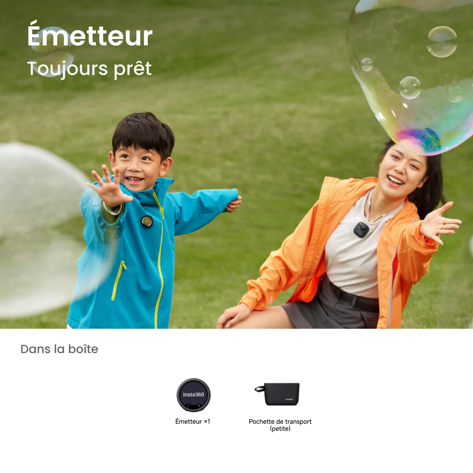 Insta360 Mic Pro Émetteur Noir, Mini Micro-Cravate sans Fil pour iPhone/Caméra/Android, vidéo, Bluetooth, écran E-Ink Personnalisable, réseau de 3 micros, Enregistrement Interne 32 Bits Float.