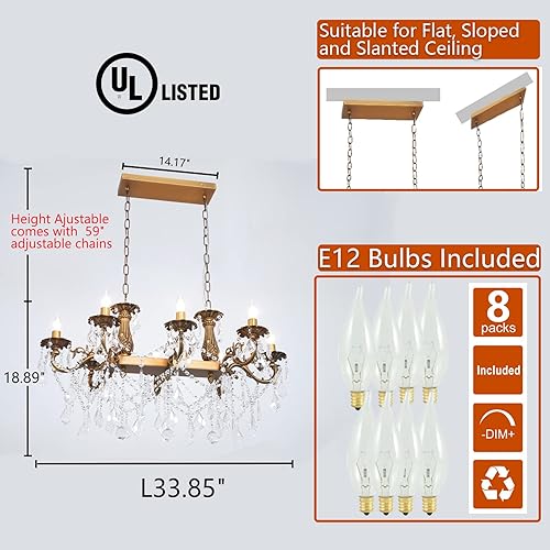 Miniatura 4 de Candelabros de cristal contemporáneos Iluminación de isla 8 luces colgante de vela rectangular colgante lámpara de techo para comedor, sala de