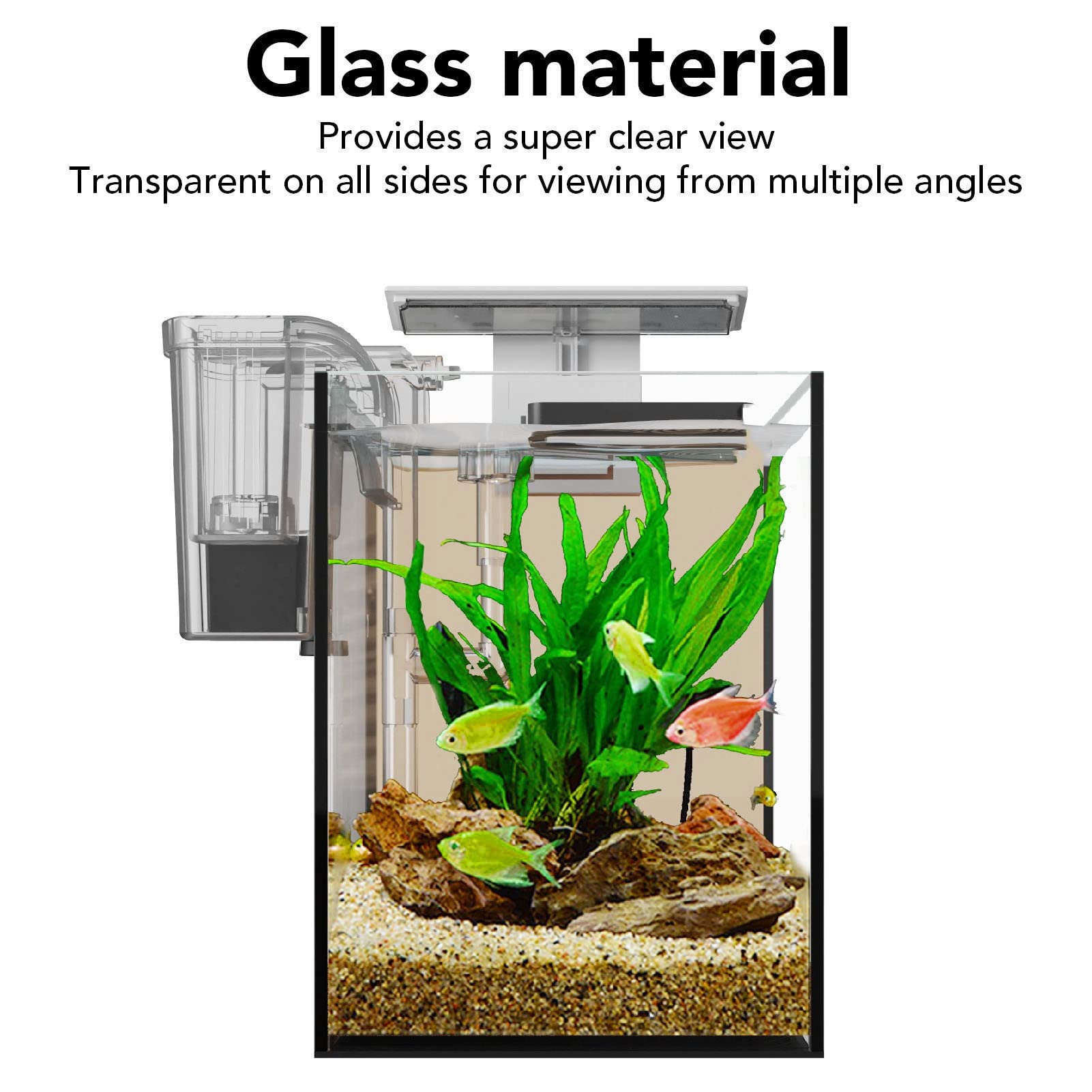 Piccolo Acquario da Tavolo, Kit Acquario Trasparente 3 in 1 Serbatoio Moderno e Compatto, Acquario Betta con Filtro e Luce LED per L'arredamento della Stanza (Spina europea 220 V)