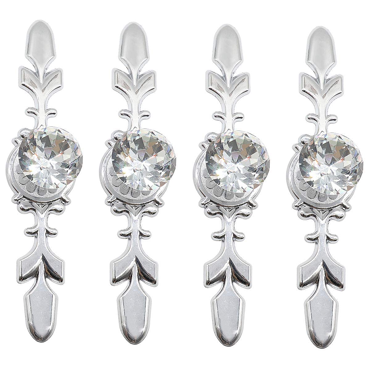 Cattleyahq Silver 4 Piece Set Crystal Door Knob,Wardrobe Cabinet Knobs,Diamond Crystal Drawer Pull Handle Door Cupboard Knob Furniture Hardware(170Mm)