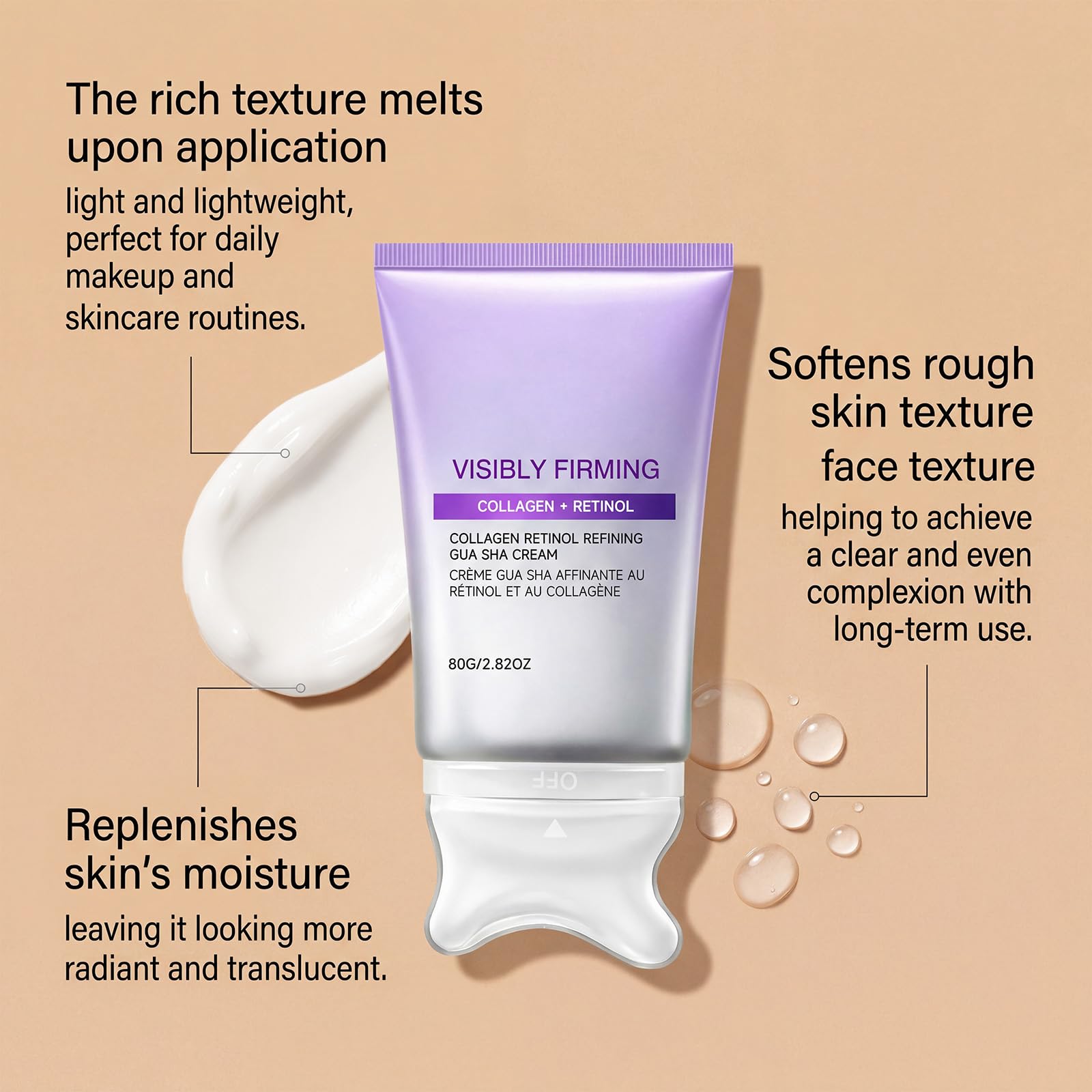 Retinol-Kollagen-Straffende Gesichtscreme mit integriertem Gua-Sha-Massagegerät, Anti-Aging-Feuchtigkeitscreme, Sofort-Straffungs- und Anti-Falten-Creme, Glättende und feuchtigkeitsspendende (5PCS)