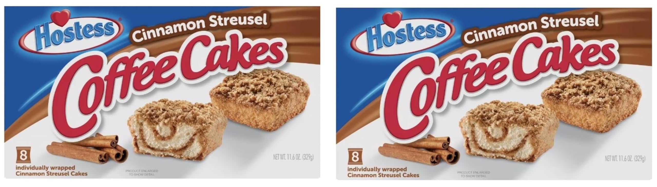 Hostess Cinnamon Streusel Coffee Cake - 8 Individually Wrapped Coffee Cakes - 11.6 Oz Box - Pack of 2