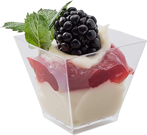 Miniatura 3 de Tosnail Paquete de 100 vasos de postre de plástico transparente de 2 onzas con 100 cucharas de postre, tazas cuadradas de aperitivo de parfait para