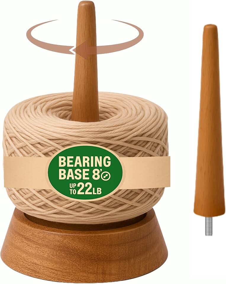Wooden Yarn Holder with Smooth Bearing Base, Weighted Anti-Slip Base, Dual Spindles for Knitting & Crochet, Holds Up to 22lb Chunky Yarn