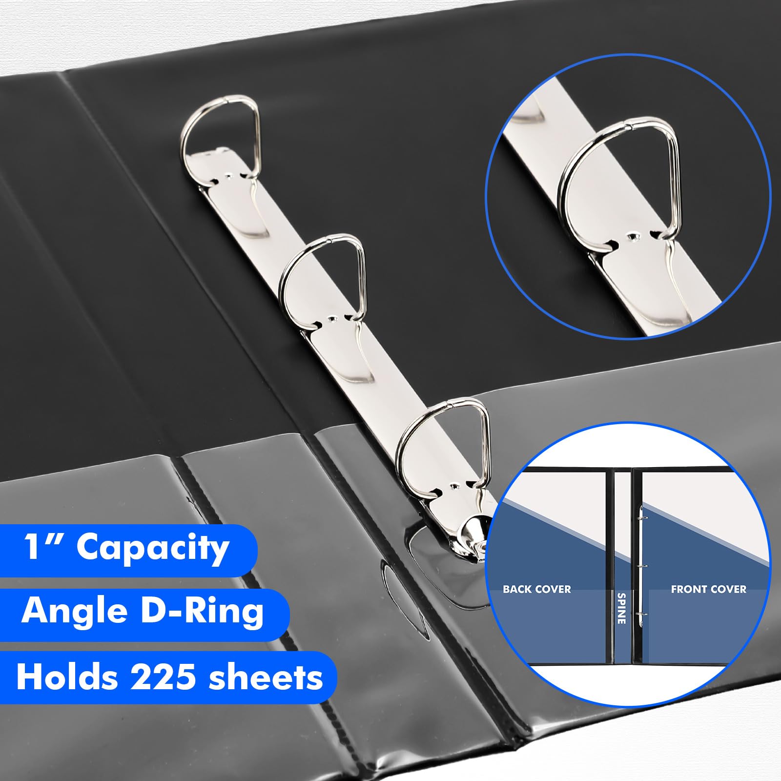 Sinload 3 raccoglitori a 3 anelli da 27,9 x 43,2 cm, con tasche, cartella per presentazioni, con copertina trasparente personalizzabile per documenti, file e progetti, nero