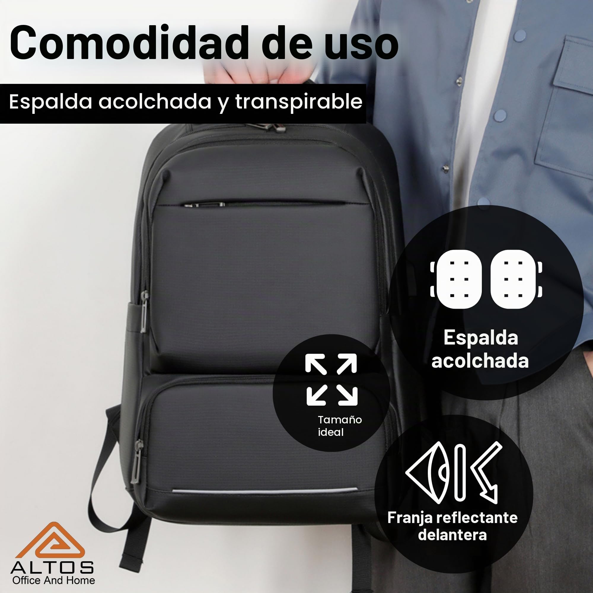 ALTOS OFFICE AND HOME Mochila de piel sintética para laptop, elegante, impermeable y duradera para portátiles de 15.6 pulgadas con puerto de carga USB, correas acolchadas, múltiples compartimentos y
