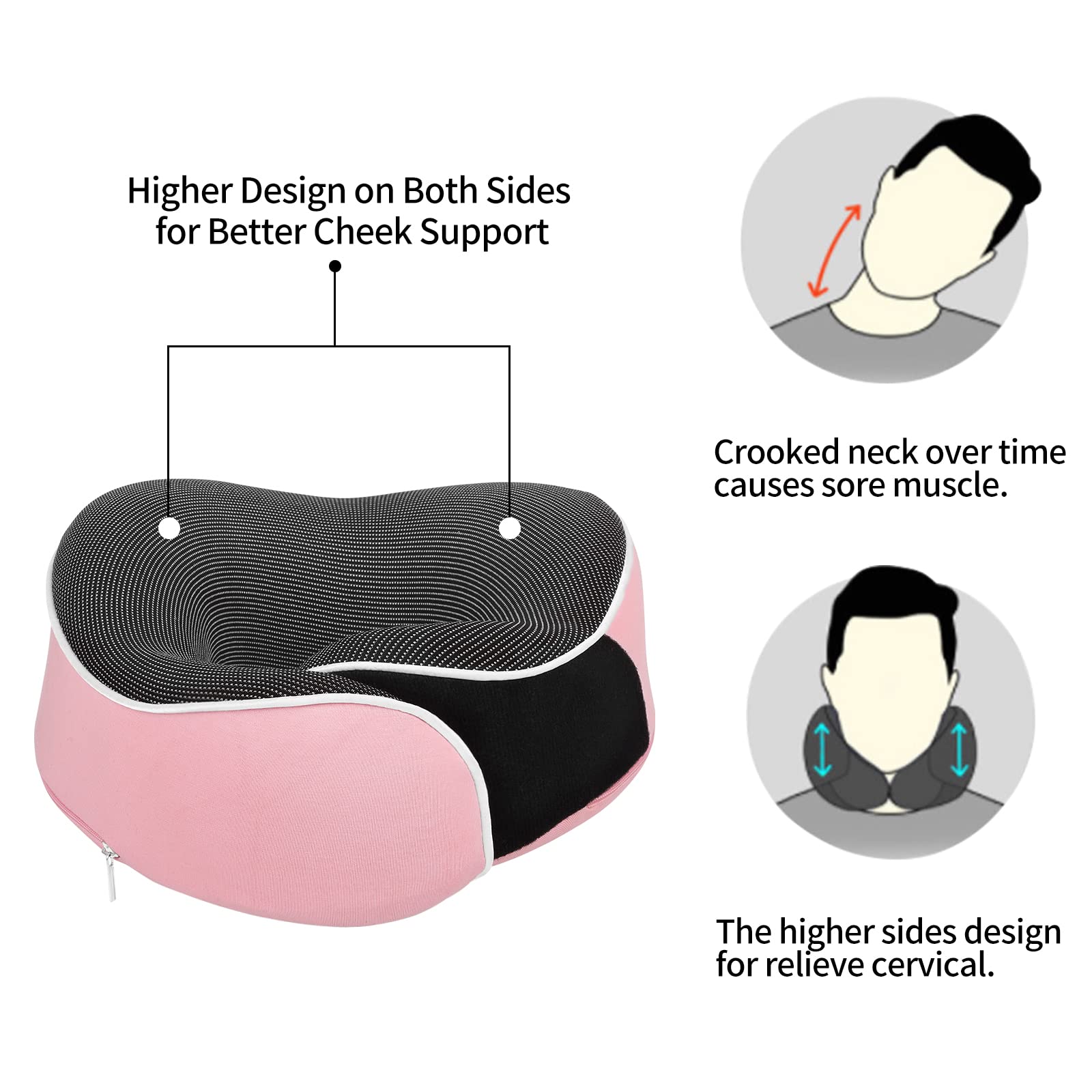 AYhome Travel Pillow, Memory Foam Neck Pillow for Travel, Portable Flight Pillow for Neck Support, Travel Neck Pillow for Airplane Train with Eyemask and Earplugs(Pink)