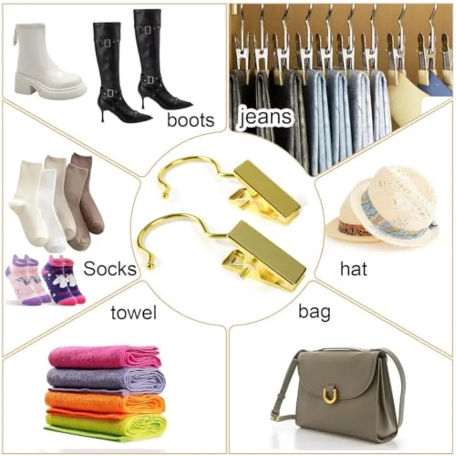 Lot de 10 pinces à linge en métal doré pour accrocher des cintres à linge, chapeaux, vêtements