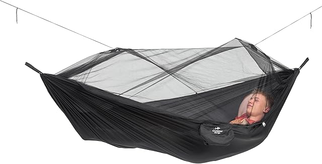 Amazonas Amazonas Ultra-Light Hängematte Moskito Traveller Extreme 500g 275cm x 140cm Packmaß 24,5 x 8,5cm bis 200kg in Schwarz — Hängematten