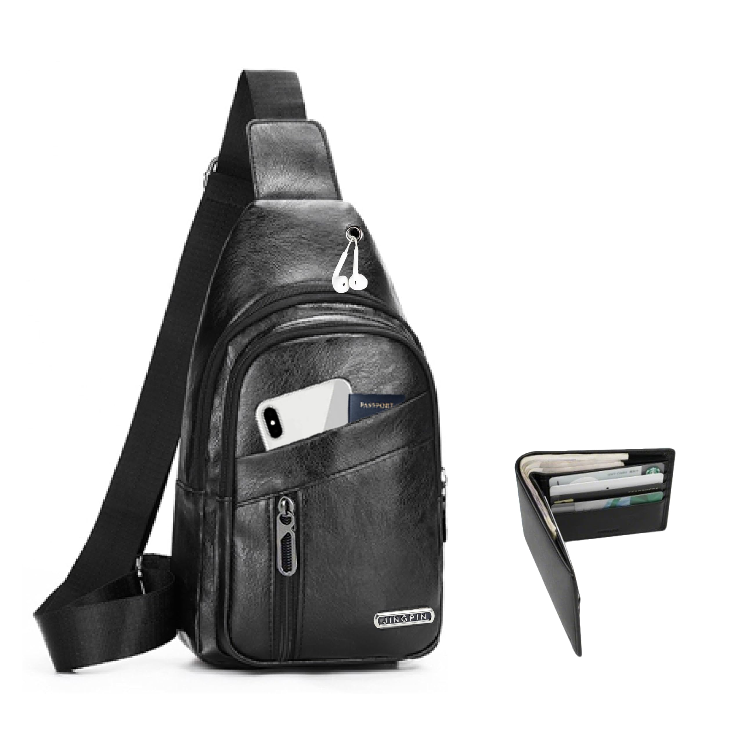 Sling Bag Set, PU Leather Sling Bag, Multi-Zipper Design for Travel, Outdoors, Valentine’s Day Gifts