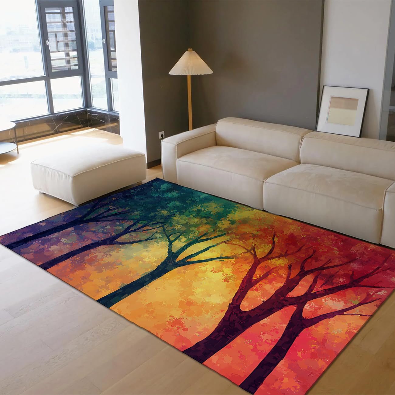 Tapis lavable forêt arc-en-ciel 90x150 antidérapant et facile à nettoyer