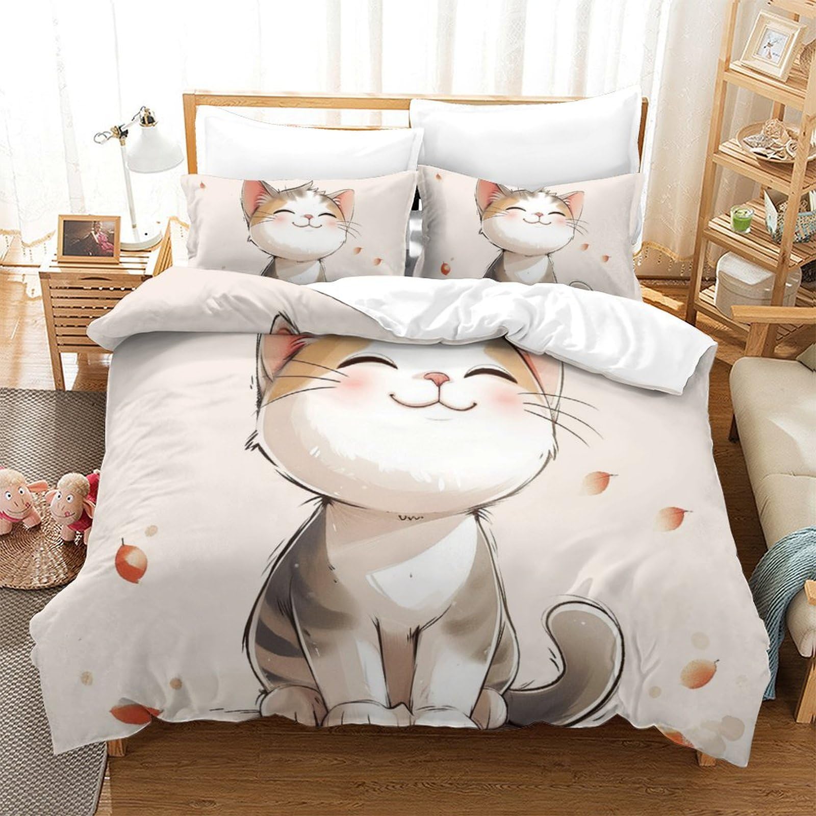 Housse de couette chat 3D microfibre facile à laver pour le lit des ados et enfants
