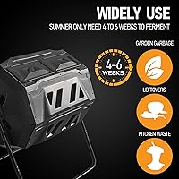 Vista 4 de Hourleey Contenedor de Compostaje Giratorio para Exteriores, Contenedor de Compostaje Giratorio de Doble Cámara de 43 Galones con Puertas