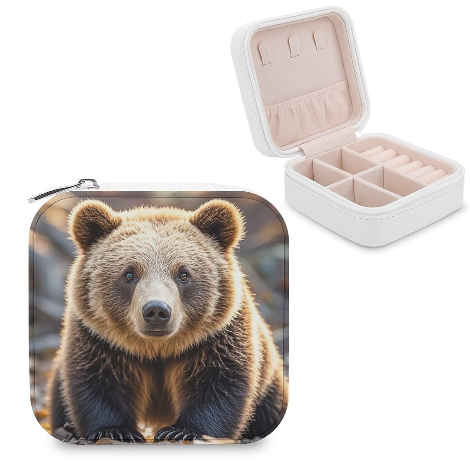 LZQPOEAS Winter Bear Jewelry Box Mini Jewelry Travel Case Trendy Stuff Ring Box Custom PU Leather Jewelry Boxes Portable Jewelry Case Earring Storage Organizer for Girls Women