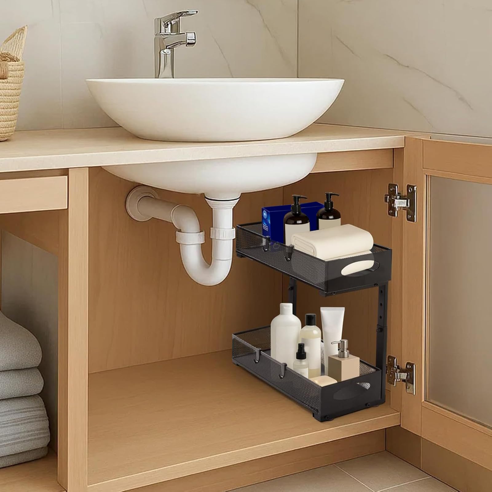Organizador Para Debajo Del Lavabo Del Baño Organizadores Extraíbles Y | Estante Organizador Ajustable En Altura Para Cocina Armario Hogar Cuarto De Lavado Y Baño