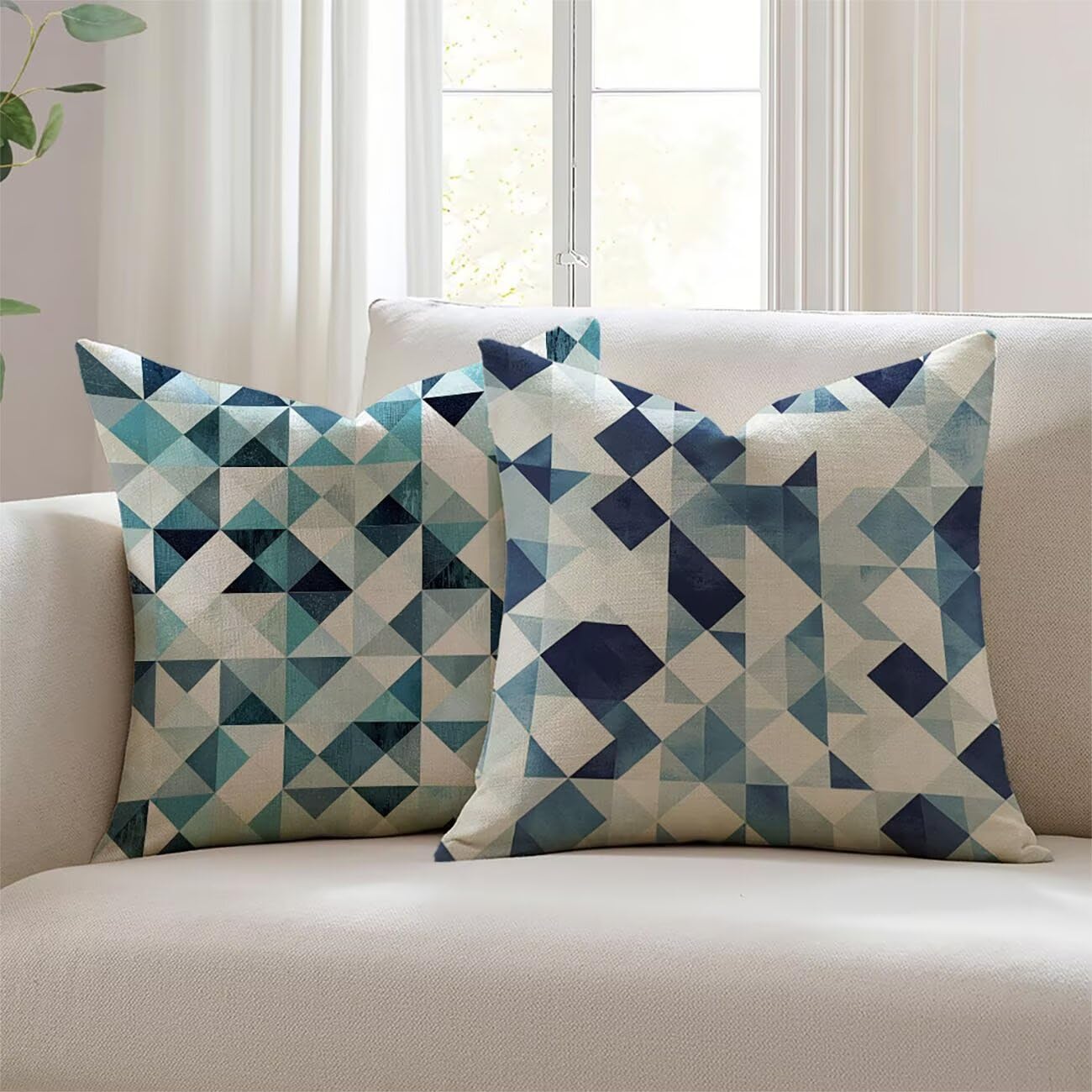 Bleu lin housse de coussin 50x50cm imperméable pour salon de jardin et canapé extérieur