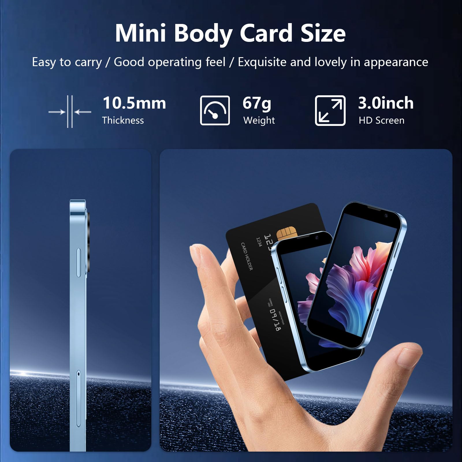 Mini Smartfon 3,0" HD, Odblokowany Mały Telefon Android, Rozpoznawanie Twarzy, Dual SIM, WiFi, GPRS, Ultra-cienki Telefon Komórkowy dla Dzieci z Czterordzeniowym Procesorem (Quad-Core) Czarny
