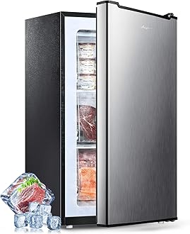 Compact Mini Upright Freezer 3 Cu.Ft with 3 Pull-down Drawer Doors and Adjustable Thermostat, Single Door Small Deep Standing Freezer Rapid Cooling for Home, Office, Dorm, Garage, Silver