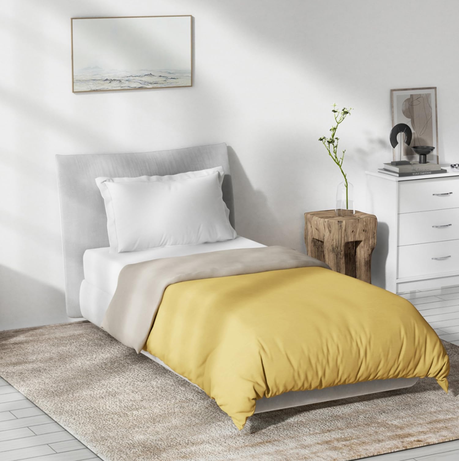 Ddecor - Pack of 1 100% Cotton Plain Solid 150 TC Single Reversible AC Quilt - Yellow-image-33